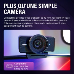 Elgato Facecam 4K – Webcam Studio 4K60, Contrôle de Type DSLR, Effets cinématographiques, Filtres d’Objectif 49 mm, HDR, Vidéo N