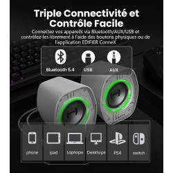 Edifier g1000 ii enceinte pc gamer de bureau: haut-parleur large bande 2.5" et basses améliorées, rgb dynamique, modes jeu/musiq