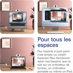 Elgato Facecam Neo – Webcam Full HD avec bouchon de confidentialité et correction de lumière pour visioconférence, streaming, Te