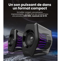 Edifier g2000 pro-enceintes pc gaming 2.0(peak 64w) avec éclairage rgb tempoflow™ 270°, son surround virtuel 7.1-bleutooth 5.4/u
