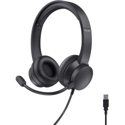 Trust Casque USB avec Micro Léger on Ear, Arceau Réglable, Microphone Flexible, Câble 1,8 m, Casque Audio PC Filaire pour Ordina
