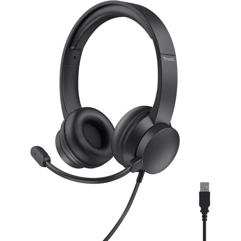 Trust Casque USB avec Micro Léger on Ear, Arceau Réglable, Microphone Flexible, Câble 1,8 m, Casque Audio PC Filaire pour Ordina