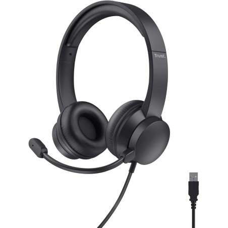 Trust Casque USB avec Micro Léger on Ear, Arceau Réglable, Microphone Flexible, Câble 1,8 m, Casque Audio PC Filaire pour Ordina