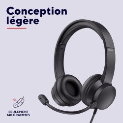Trust Casque USB avec Micro Léger on Ear, Arceau Réglable, Microphone Flexible, Câble 1,8 m, Casque Audio PC Filaire pour Ordina