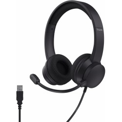 Trust Roha II Casque USB avec Micro ENC Antibruit on Ear, Microphone Réduction du Bruit, 85% Plastique Recycle, Câble 1,8 m, Cas