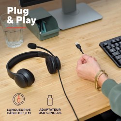 Trust Roha II Casque USB avec Micro ENC Antibruit on Ear, Microphone Réduction du Bruit, 85% Plastique Recycle, Câble 1,8 m, Cas