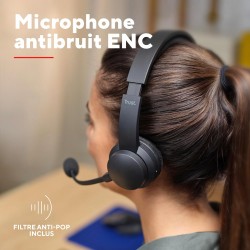 Trust roha ii casque bleutooth sans fil avec micro enc antibruit, 85% plastique recycle, casque sans fil léger on ear rechargeab