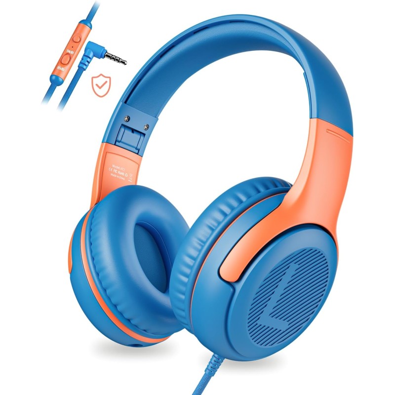 Casque filaire pour enfants avec microphone, casque supra-auriculaire, limitation de volume 85/94 dB, prise jack 3,5 mm, design 