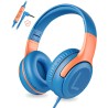 Casque filaire pour enfants avec microphone, casque supra-auriculaire, limitation de volume 85/94 dB, prise jack 3,5 mm, design 