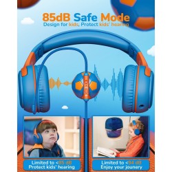 Casque filaire pour enfants avec microphone, casque supra-auriculaire, limitation de volume 85/94 dB, prise jack 3,5 mm, design 
