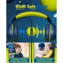 Casque d'écoute pour enfants pour l'école avec microphone 85/94 db limiteur de volume jack 3,5 mm casque filaire pliable avec sh