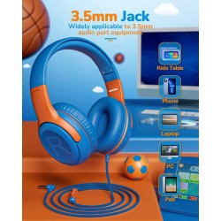 Casque d'écoute pour enfants pour l'école avec microphone 85/94 db limiteur de volume jack 3,5 mm casque filaire pliable avec sh