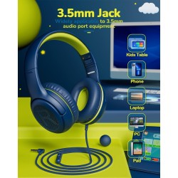 Casque d'écoute pour Enfants pour l'école avec Microphone 85/94 DB limiteur de Volume Jack 3,5 mm Casque Filaire Pliable avec Sh