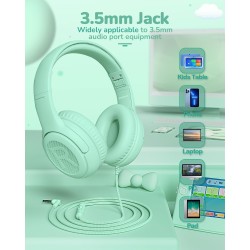 Casque Audio Enfant, Casque Enfant Filaire avec Volume Limité 85/94db, Fil 3.5 Mm, Pliable, Partager l’Audio, Micro Integré pour