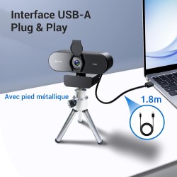 4K Webcam PC avec Micro & Trépied Métallique, Full HD 1080p@60FPS, PDAF Autofocus, Son Stéréo Clair, Correction de la Lumière, U