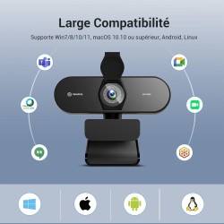 Webcam 4k avec 2 Micro, 12 Mégapixels, Autofocus PDAF en 1 Seconde, 1080p@60FPS, Son Stéréo Clair, Correction Automatique de la 