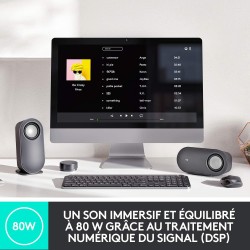 Logitech z407 haut-parleurs bleutooth pour ordinateur avec caisson de basses et contrôle sans fil, son immersif, audio premium a