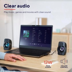 Trust Gemi RGB LED Enceinte PC 2.0 pour PC et Ordinateur Portable, 12W (6W RMS), Alimentation USB, Connexion Audio 3,5 mm, Haut 