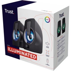 Trust Gemi RGB LED Enceinte PC 2.0 pour PC et Ordinateur Portable, 12W (6W RMS), Alimentation USB, Connexion Audio 3,5 mm, Haut 