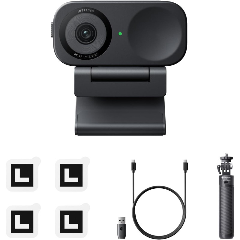 Insta360 Link 2C Pack trépied Noir Graphite - Webcam 4K pour PC/Mac, capteur 1/2", Cadrage Auto, HDR, Micro à réduction de Bruit