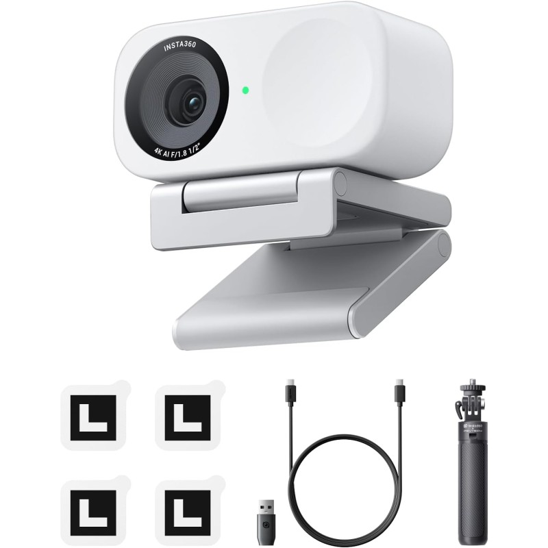Insta360 Link 2C Pack trépied Blanc Arctique - Webcam 4K pour PC/Mac, capteur 1/2", Cadrage Auto, HDR, Micro à réduction de Brui