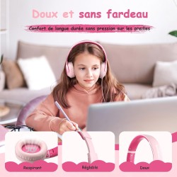 Casque Audio Enfant Filaire avec Microphone, Volume Limité à 85/94 DB, Casque Prise Jack Enfant, Ecouteurs Filaire, Pliable, pou
