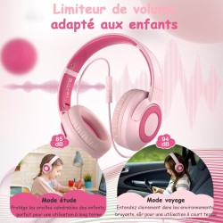 Casque Audio Enfant Filaire avec Microphone, Volume Limité à 85/94 DB, Casque Prise Jack Enfant, Ecouteurs Filaire, Pliable, pou
