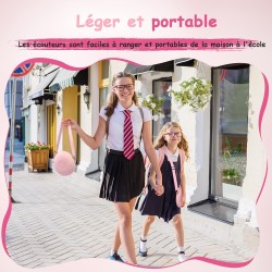 Casque Audio Enfant Filaire avec Microphone, Volume Limité à 85/94 DB, Casque Prise Jack Enfant, Ecouteurs Filaire, Pliable, pou