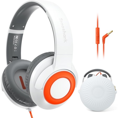 Casque Audio Enfant Filaire avec Microphone, Volume Limité à 85/94 DB, Casque Prise Jack Enfant, Ecouteurs Filaire, Pliable, pou