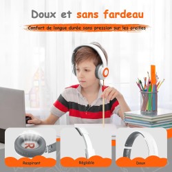 Casque Audio Enfant Filaire avec Microphone, Volume Limité à 85/94 DB, Casque Prise Jack Enfant, Ecouteurs Filaire, Pliable, pou