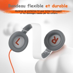 Casque Audio Enfant Filaire avec Microphone, Volume Limité à 85/94 DB, Casque Prise Jack Enfant, Ecouteurs Filaire, Pliable, pou