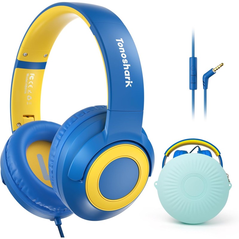Casque Audio Enfant Filaire avec Microphone, Volume Limité à 85/94 DB, Casque Prise Jack Enfant, Ecouteurs Filaire, Pliable, pou