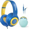Casque Audio Enfant Filaire avec Microphone, Volume Limité à 85/94 DB, Casque Prise Jack Enfant, Ecouteurs Filaire, Pliable, pou