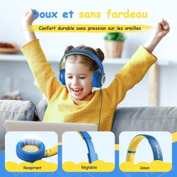 Casque Audio Enfant Filaire avec Microphone, Volume Limité à 85/94 DB, Casque Prise Jack Enfant, Ecouteurs Filaire, Pliable, pou