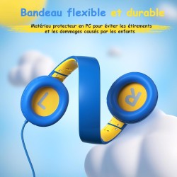 Casque Audio Enfant Filaire avec Microphone, Volume Limité à 85/94 DB, Casque Prise Jack Enfant, Ecouteurs Filaire, Pliable, pou