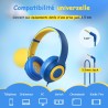 Casque Audio Enfant Filaire avec Microphone, Volume Limité à 85/94 DB, Casque Prise Jack Enfant, Ecouteurs Filaire, Pliable, pou