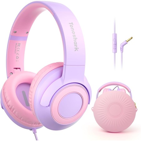 Casque Audio Enfant Filaire avec Microphone, Volume Limité à 85/94 DB, Casque Prise Jack Enfant, Ecouteurs Filaire, Pliable, pou
