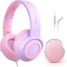 Casque Audio Enfant Filaire avec Microphone, Volume Limité à 85/94 DB, Casque Prise Jack Enfant, Ecouteurs Filaire, Pliable, pou
