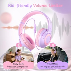 Casque Audio Enfant Filaire avec Microphone, Volume Limité à 85/94 DB, Casque Prise Jack Enfant, Ecouteurs Filaire, Pliable, pou