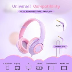 Casque Audio Enfant Filaire avec Microphone, Volume Limité à 85/94 DB, Casque Prise Jack Enfant, Ecouteurs Filaire, Pliable, pou