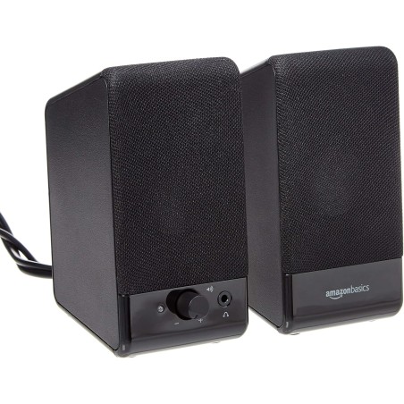 Amazon Basics Enceintes pour ordinateurs de bureau ou portables , Alimentation USB, lot de 1, Noir