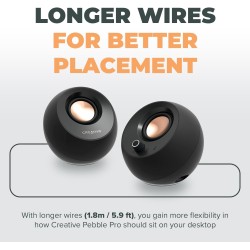 Creative pebble pro (noir) enceintes d'ordinateur 2.0 usb-c avec bleutooth 5.3 et éclairage rvb personnalisable, audio usb et po