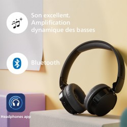 Philips tah3209bg casque sans fil supra-aural bleutooth léger, isolation phonique passive, 25 heures d’autonomie, son naturel, a