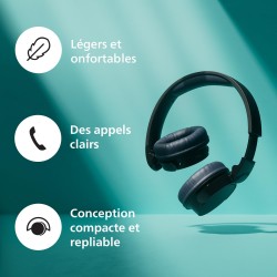 Philips tah3209bg casque sans fil supra-aural bleutooth léger, isolation phonique passive, 25 heures d’autonomie, son naturel, a