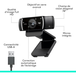 Webcam 1080p Logitech Pro - Coloris noir C922 Noir
