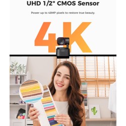 OBSBOT Tiny 2 Lite Webcam 4K pour PC, Caméra De Streaming PTZ avec Suivi IA, Capteur 1/2", Contrôle par Gestes, 60 FPS, HDR, Mic