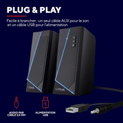 Trust Gaming GXT 609 Zoxa Système d'Enceintes, Haut-parleurs Gamer, 6 Modes d'Éclairage RGB, 12 W, Alimentation USB, Système Aud