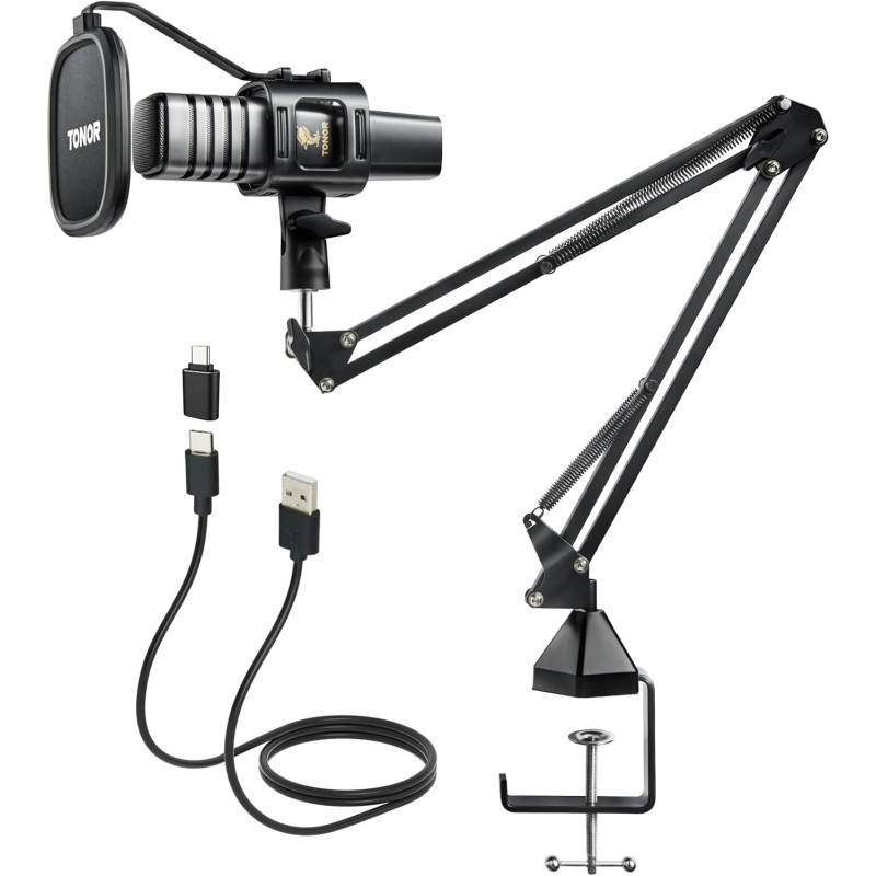TONOR Microphone PC Gaming Condensateur USB Microphone Podcast Mic Caractère Rénal Micro avec Bras Filtre Popfilter Araignée, po