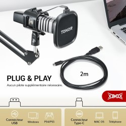 TONOR Microphone PC Gaming Condensateur USB Microphone Podcast Mic Caractère Rénal Micro avec Bras Filtre Popfilter Araignée, po