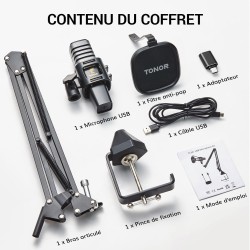 TONOR Microphone PC Gaming Condensateur USB Microphone Podcast Mic Caractère Rénal Micro avec Bras Filtre Popfilter Araignée, po